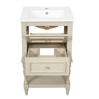 Retro Design Bathroom Vanity With Sink, 2 Drawer Storage Cabinet