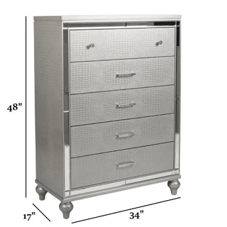 1 Piece Chest With 5 Drawers Snake Skin Bedroom Furniture - Silver