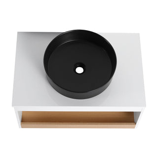 Floating Bathroom Vanity With Glossy Round Vessel Sink