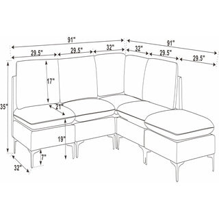 Upholstered Modular Sectional With Tall Legs, Medium Firm Seat