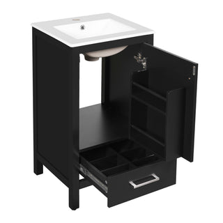 Bathroom Vanity With Ceramic Sink, Soft Close Drawers, Door Organizer, Divider Drawer, Adjustable Foot Pads