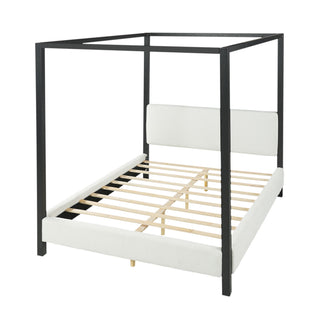 Queen Canopy Bed With Upholstery - White / Black