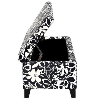 Luxury Storage Ottoman With Floral Patterned Fabric, Soft-Close Hinges, Multi Functional