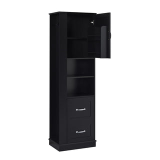 Freestanding Bathroom Storage Cabinet With Adjustable Shelves And Side Hooks Board, Rectangle Design