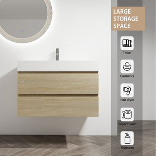 Wall Mounted Bathroom Vanity And Sink, 2 Soft Close Drawers