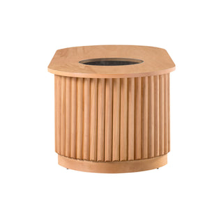 Fluted Oval Coffee Table With Drawers, 2 Tier Cocktail Table
