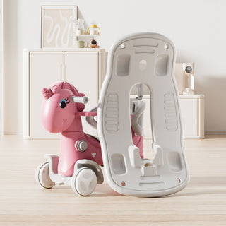 Unicorn Rocking Horse For Toddlers, Ride On Toy With Push Handle And Balance Board - Pink
