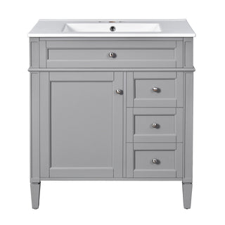 Bathroom Vanity With Top Sink, Freestanding Storage Cabinet With 2 Doors And 3 Drawers, Mirror Cabinet Included - Gray