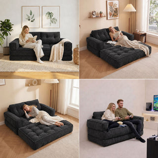 2 Seater Modular Corduroy Sofa With Chaise Lounge For Living Room