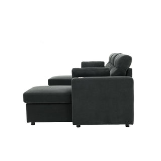 Convertible Sectional Sofa With Storage Chaise, Cup Holders And Pull Out Sleeper