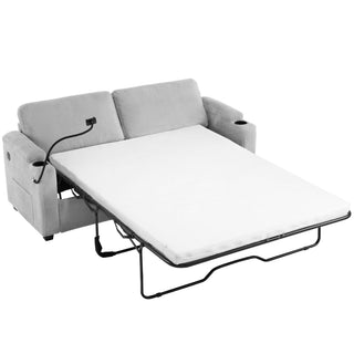 Sleeper Sofa Loveseat Sofa With Full Size Mattress, 2 USB Ports, 2 Cup Holders, 2 Side Pockets And Phone Holder