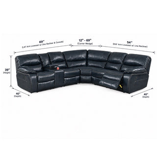 Power Motion Reclining Sectional Sofa With Console Cup Holders And USB Charging Port - Blue