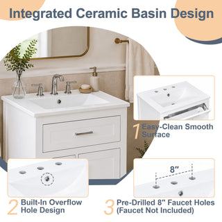 Modern Bathroom Vanity With Sink, Flip Drawer & 2 Drawers, Soft Close Hinges, Adjustable Shelf