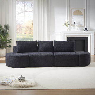 V - Shaped Modular Sofa Set & 3 Pillows And 2 Curved Ottomans For Living Rooms - Black