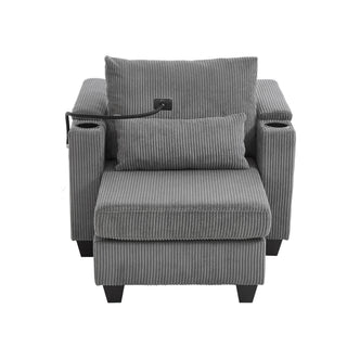Convertible Chaise Lounge Sofa Chair With USB Ports, Cup Holders, Phone Holder And Storage