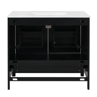 Bathroom Vanity With Sink, Soft Close Doors, Double Shelves & Divided Drawer