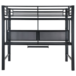 Ranier - Full Workstation Loft Bed, Full Length Desk, Safety Rails And Storage Shelves - Black