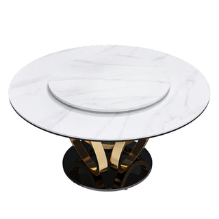 Round Dining Table With 360° Smooth Lazy Susan For Dining Room - Gold / Black / White