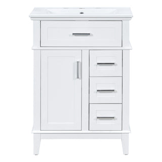 Modern Bathroom Vanity With Sink, Flip Drawer & 3 Drawers, Soft Close Hinges, Adjustable Shelf