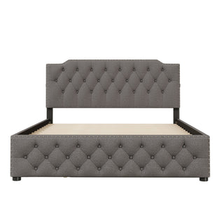 Upholstered Platform Bed With Trundle And 2 Sets Of USB Ports On Each Side, Fabric