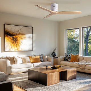 Low Profile Flush Ceiling Fan Without Light - Matte White / White