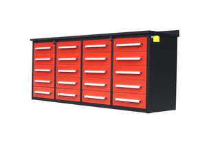 Garage Storage Cabinets With Workbench (With 20 Drawers) - Red