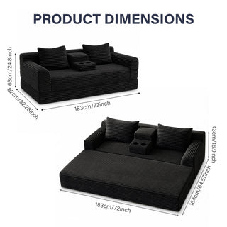 Soft Striped Convertible Sofa Bed, Dual Use Lounge Couch With Cup Holders And Pillows