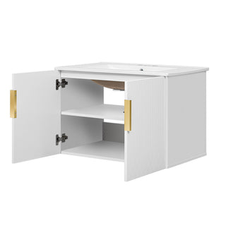 Bathroom Vanity With Sink, Rectangular Storage Cabinet With 2 Soft Closing Doors