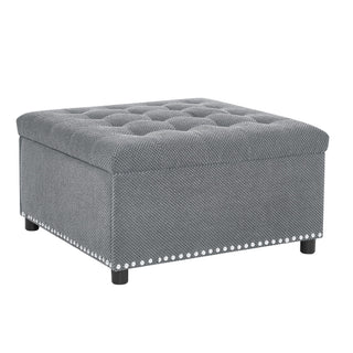 Square Tufted Storage Ottoman With Nailhead Trim