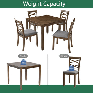 5 Piece Dining Table Set & 4 Chairs - Walnut