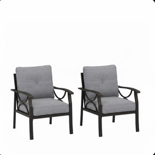 All-Weather Armchairs With Cushions, Modern Sculptural Design (Set of 2)