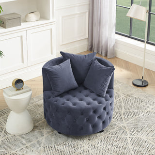 Modern Upholstered Swivel Chair With Button Tufted Design And Movable Wheels