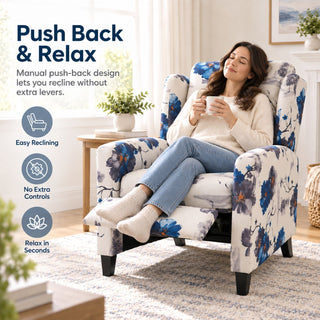 Wingback Recliner Chair With Padded Arms - Blue