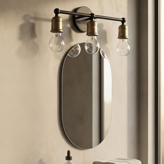3 Light Wall Sconce, Vanity Light, No Bulbs Included - Black / Gold