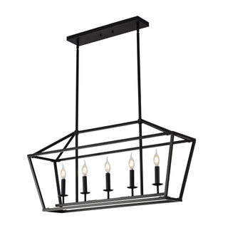 5 Light Farmhouse Kitchen Island Lighting, 5 Light Industrial Linear Chandelier For Dining Room Metal Hanging Pendant Light Fixture For Bedroom Living Room Hallway Conference Room - Matte Black