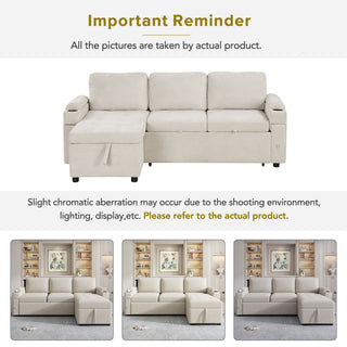 Convertible L Shaped Sofa Couch With Storage, Cup Holders, USB Ports