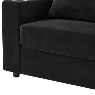 Modern Style Armchair Chaise Lounge Sofa Couch With Movable Storage Ottoman, USB Ports, Cup Holders, Phone Holder, Side Pockets