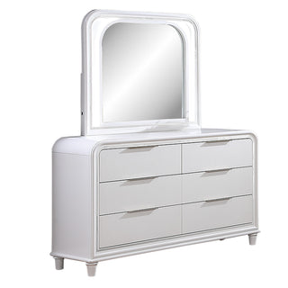 Pearl Dresser With Mirror 6 Drawers Spacious Storage - White