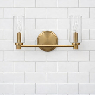 Regal - Double Light Vanity With Clear Ribbed Satin - Antique Brass / Clear