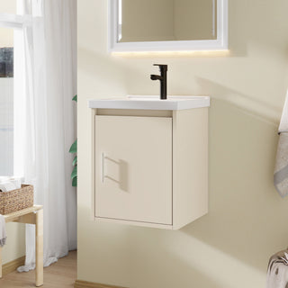 16" Floating Bathroom Vanity Combo, Wall Mounted Cabinet With Sink & Soft Close Doors For Small Bathrooms - Khaki