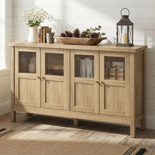 Buffet Cabinet With 4 Doors, Adjustable Shelves Handles - Natural