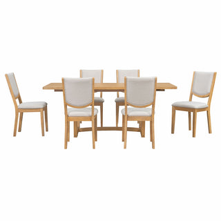 Rectangular Extendable Dining Table Set With 6 Upholstered Chairs