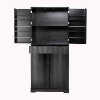 Fluted Kitchen Pantry Cabinet With 3 Keyboard Drawers & 6 Adjustable Door Shelves