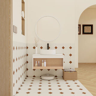 Floating Bathroom Vanity With Glossy Round Vessel Sink