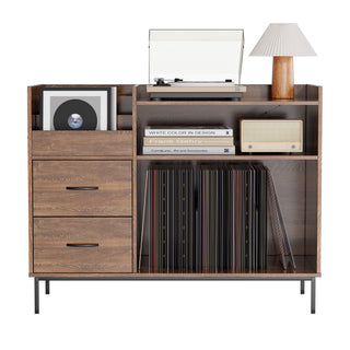 Grain Record Player Stand, Media Console With Speaker Shelf & 2 Drawers
