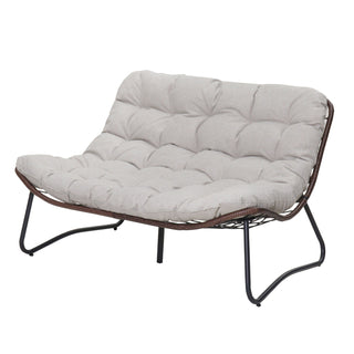 Patio Loveseat Sofa With Extra Thick Tufted Cushion - Brown