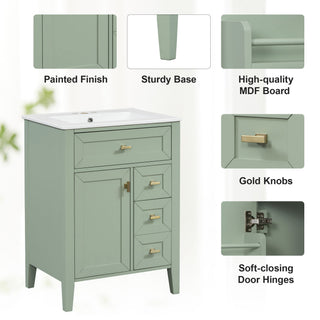 Bathroom Vanity With Sink, 3 Drawers & Cabinet With 2 Tier Door Storage Rack, Soft Close Doors & Drawers