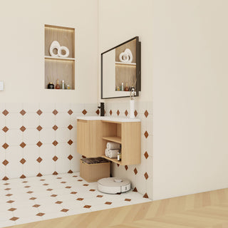 L-Shaped Wall Mounte Floating Bathroom Vanity With Integrated Sink