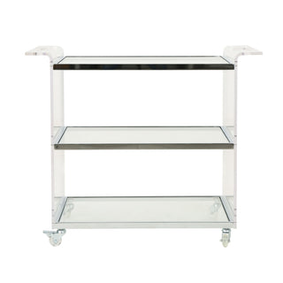 Elegant Acrylic Bar Cart With Tempered Glass Shelves And Rattan Metal Frame - Clear