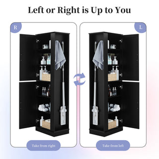 Tall Freestanding Bathroom Storage Cabinet With Adjustable Shelves And Side Hooks